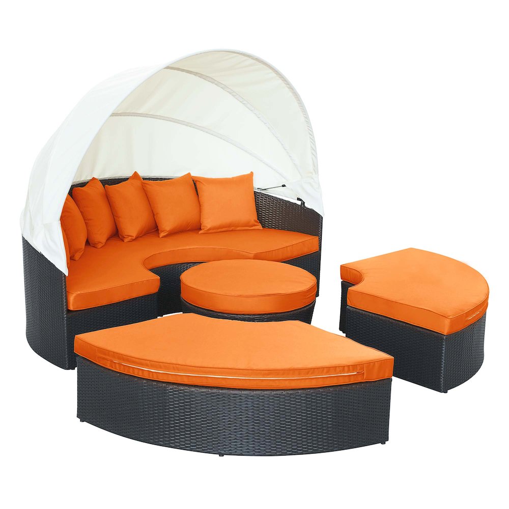 Quest Outdoor Patio Wicker Rattan Canopy Sectional Daybed. Picture 1