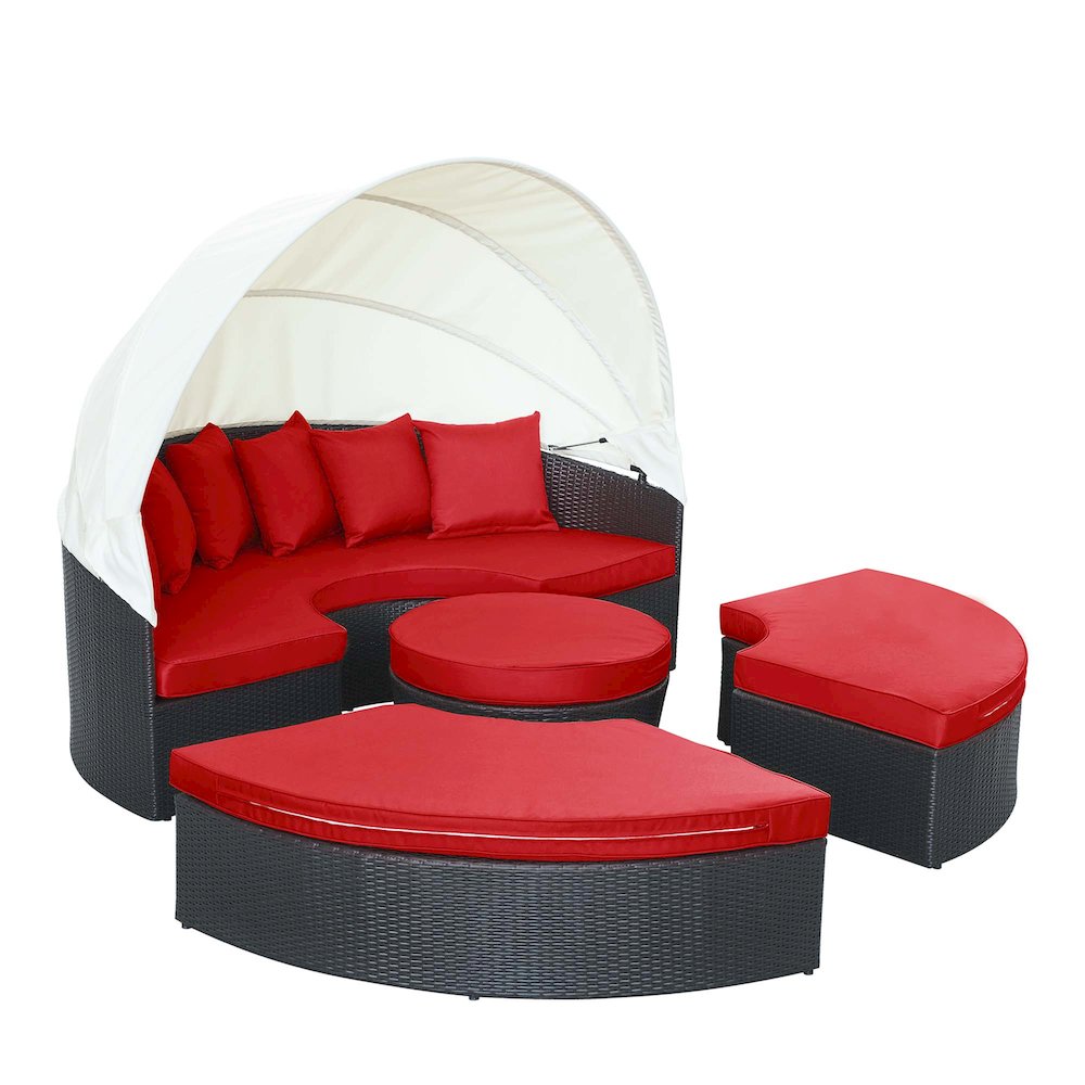 Quest Outdoor Patio Wicker Rattan Canopy Sectional Daybed. Picture 1