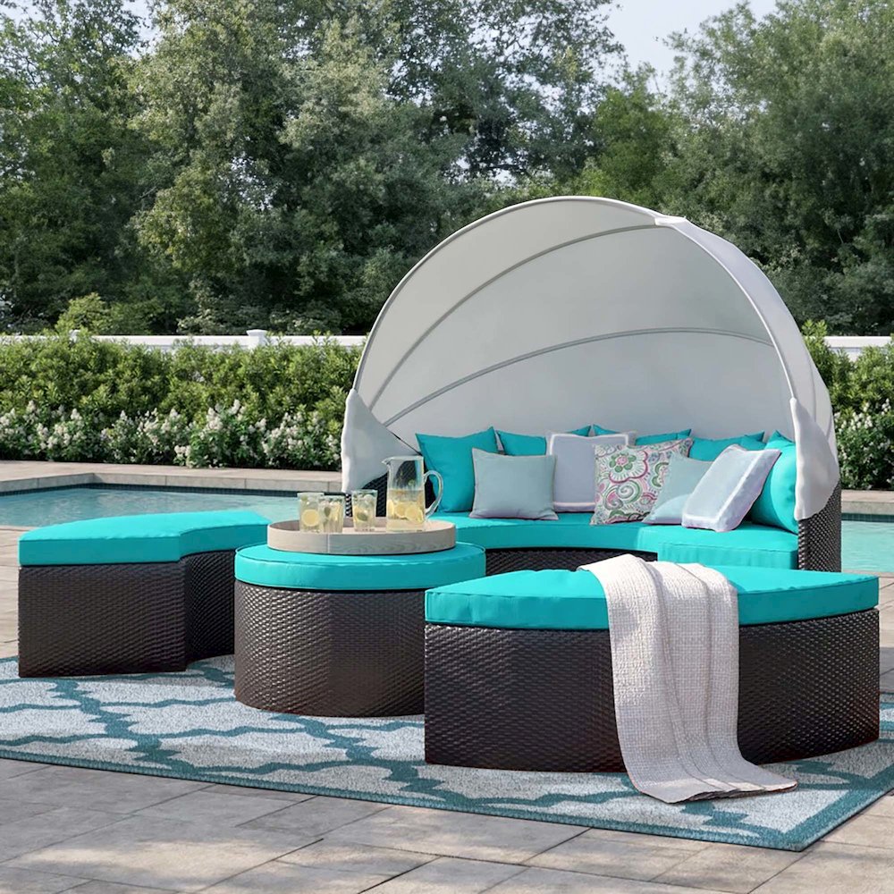 Quest Outdoor Patio Wicker Rattan Canopy Sectional Daybed. Picture 11