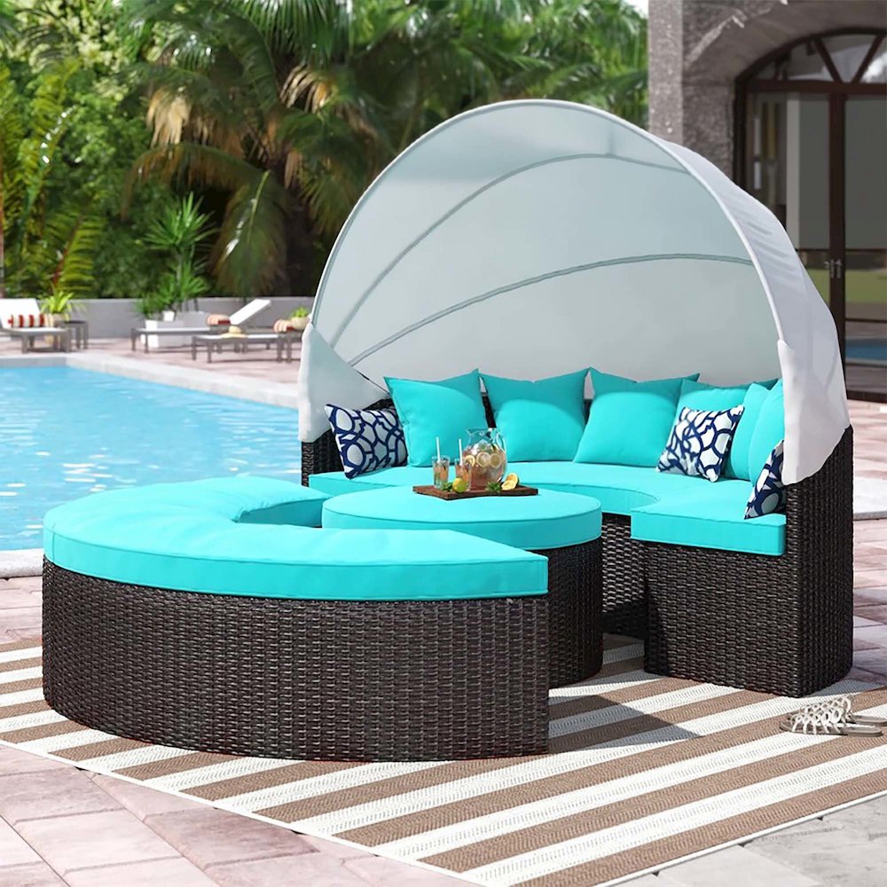 Quest Outdoor Patio Wicker Rattan Canopy Sectional Daybed. Picture 12