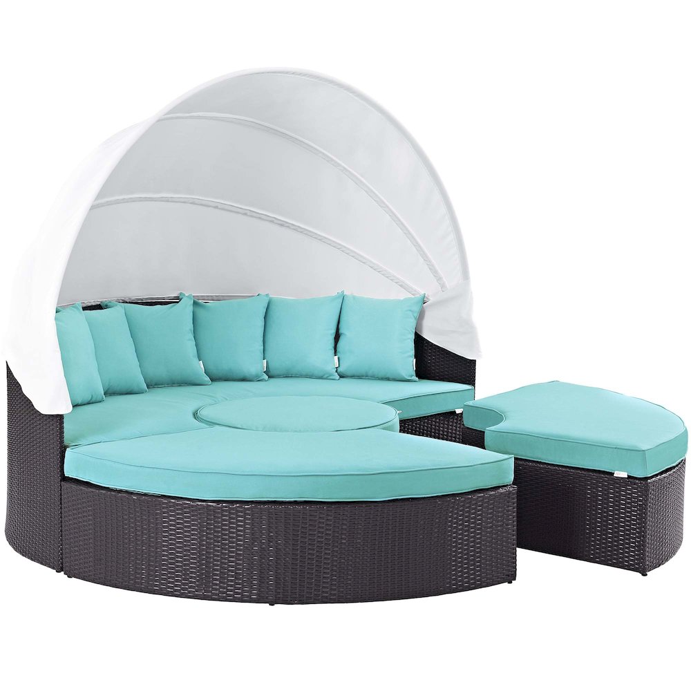 Quest Outdoor Patio Wicker Rattan Canopy Sectional Daybed. Picture 1