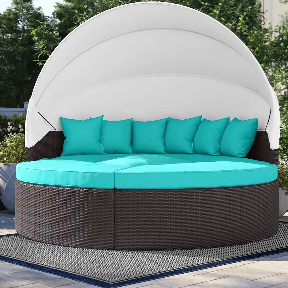 Quest Outdoor Patio Wicker Rattan Canopy Sectional Daybed. Picture 13