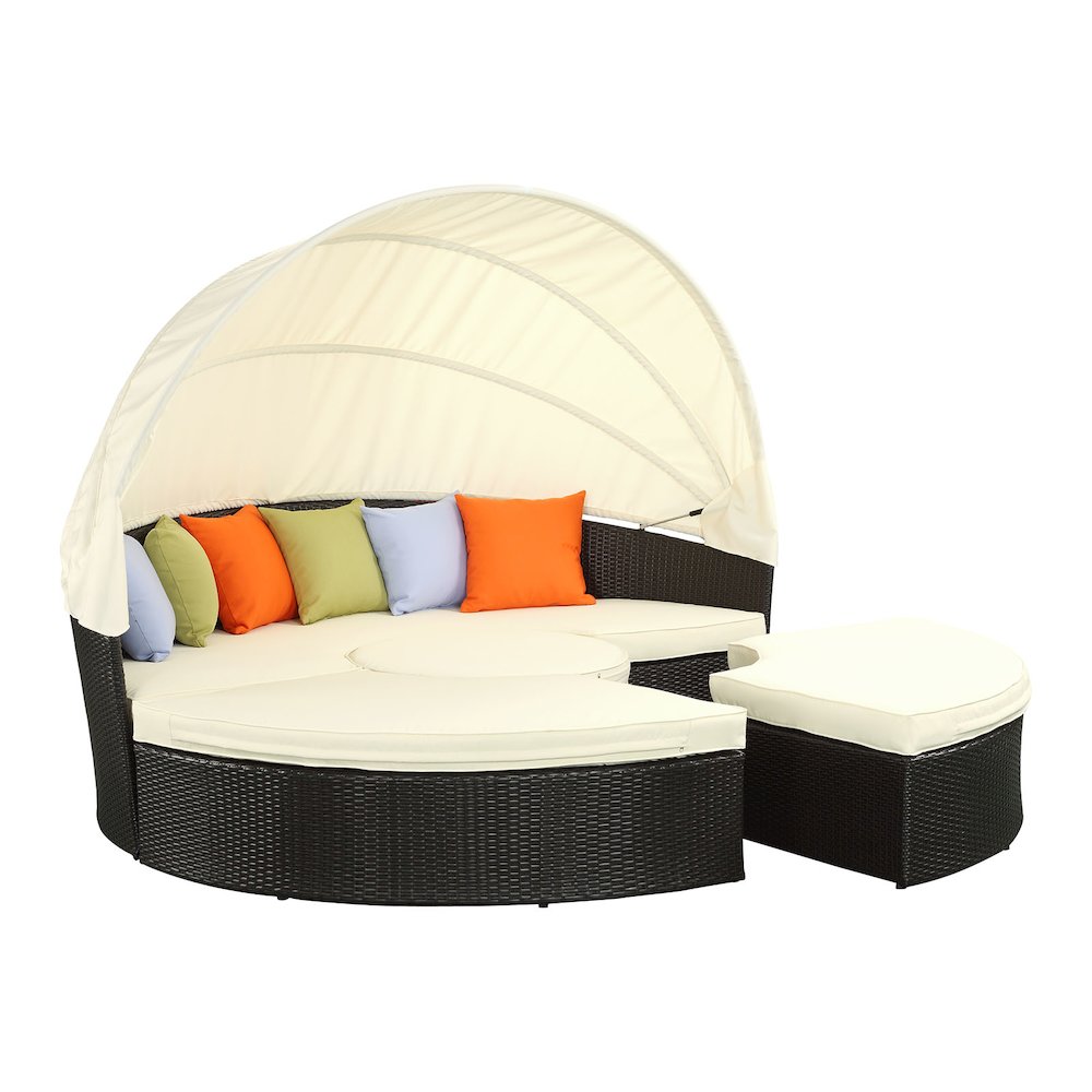 Quest Outdoor Patio Wicker Rattan Canopy Sectional Daybed. Picture 1