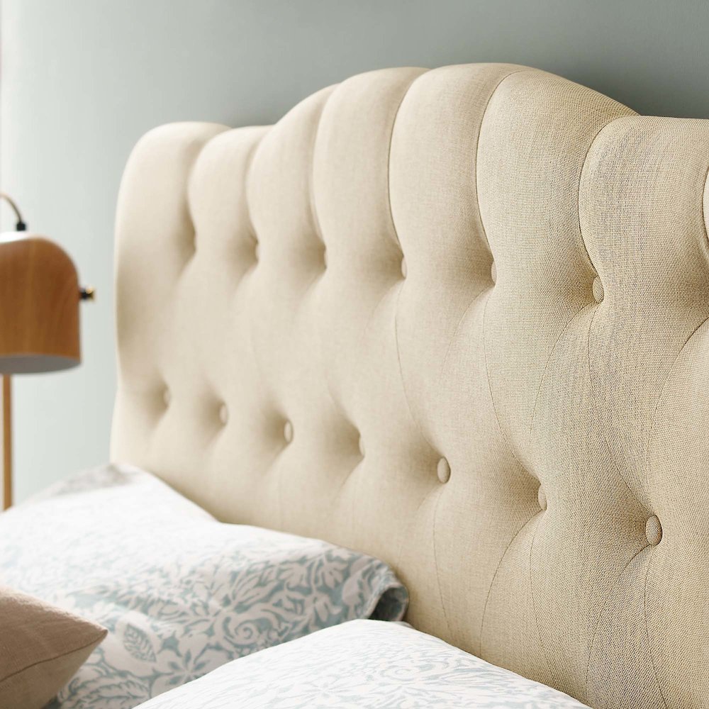 Annabel Upholstered Fabric Queen Headboard. Picture 8
