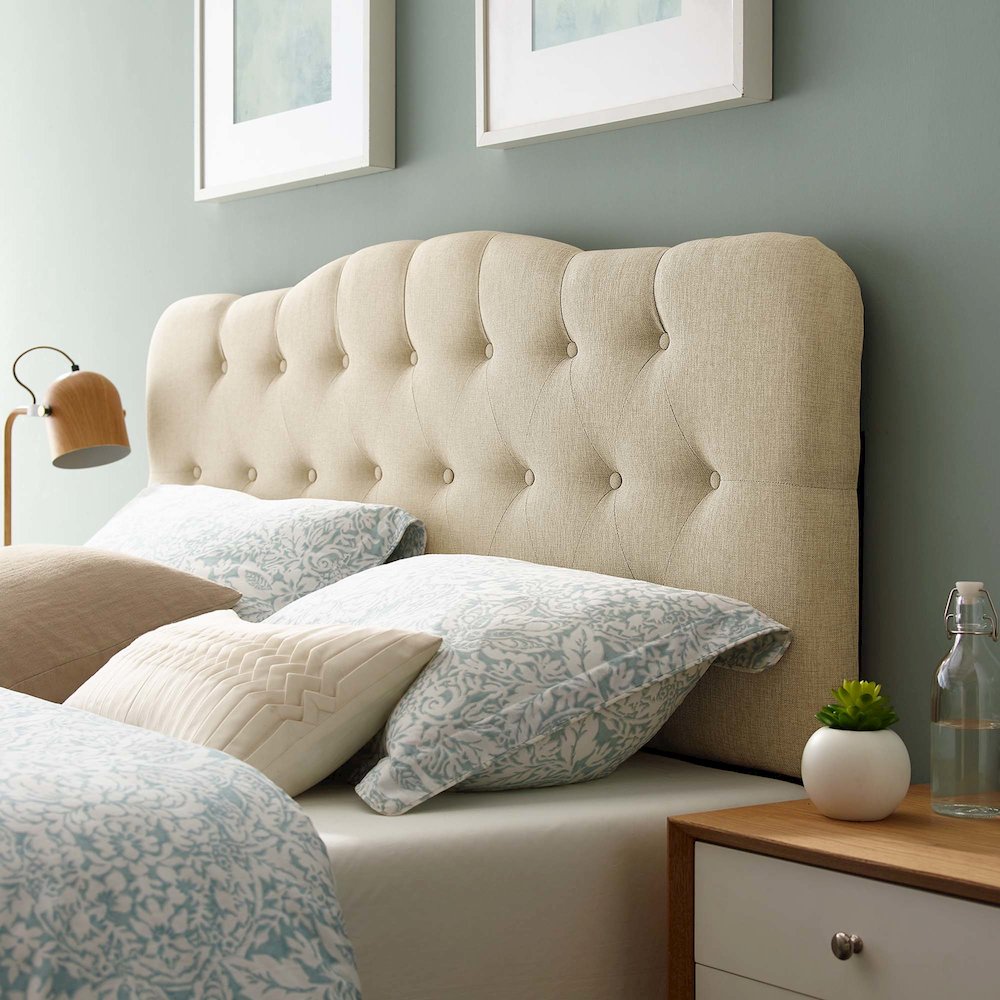 Annabel Upholstered Fabric Queen Headboard. Picture 7