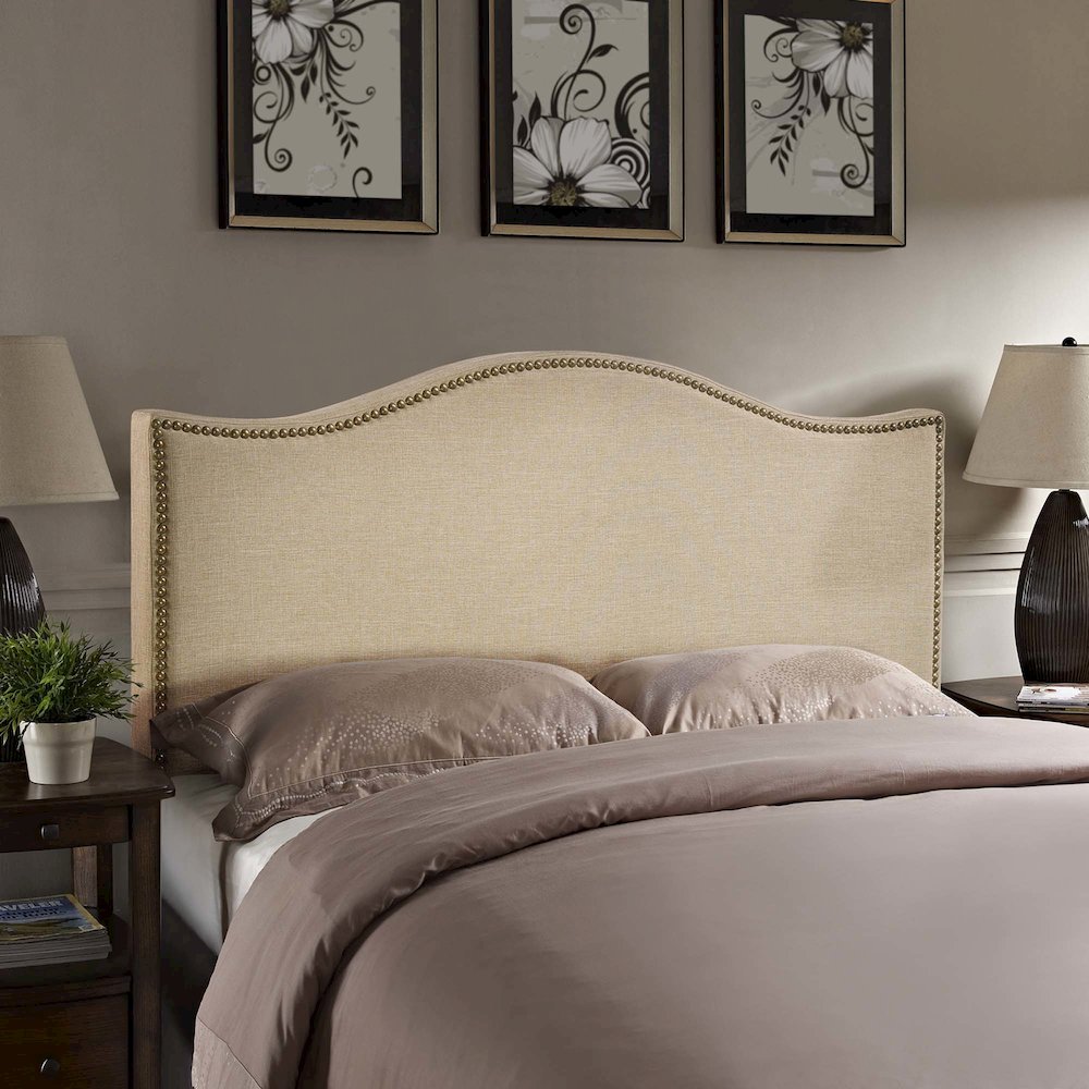 Curl Nailhead Upholstered Queen Headboard. Picture 7