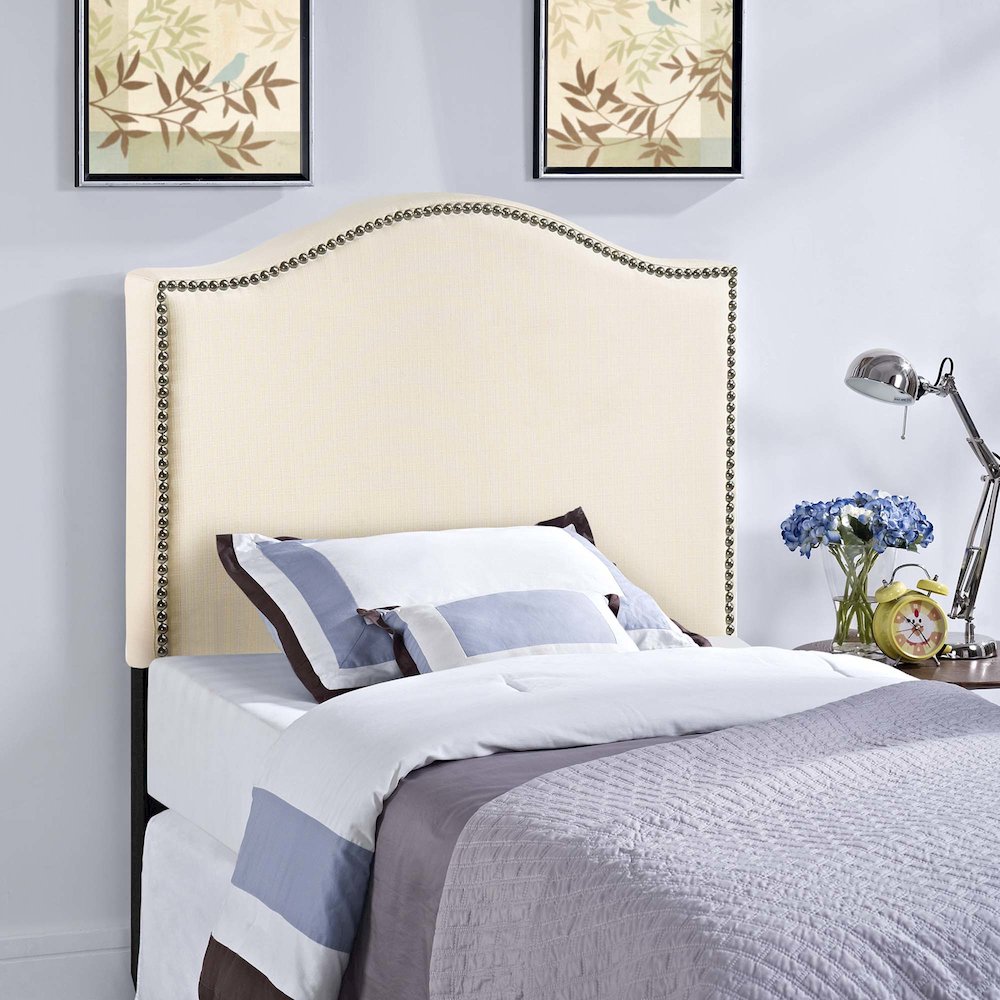 Curl Nailhead Upholstered Twin Headboard. Picture 7