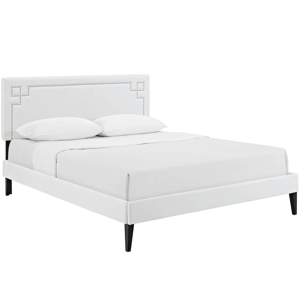 Josie Vinyl Queen Platform Bed with Squared Tapered Legs. Picture 1
