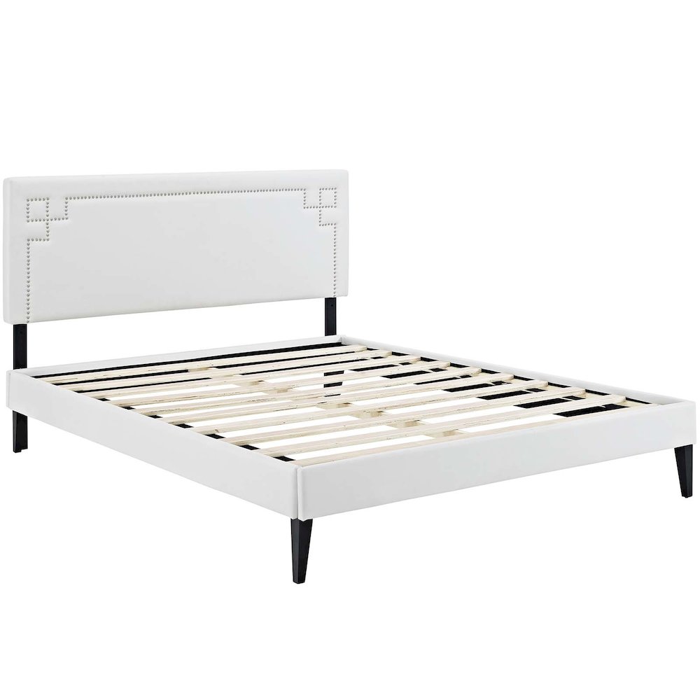Josie Vinyl Queen Platform Bed with Squared Tapered Legs. Picture 2