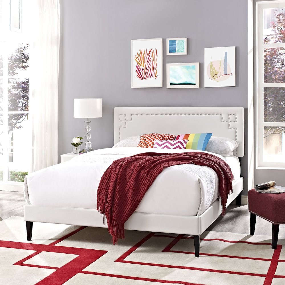 Josie Vinyl Queen Platform Bed with Squared Tapered Legs. Picture 5
