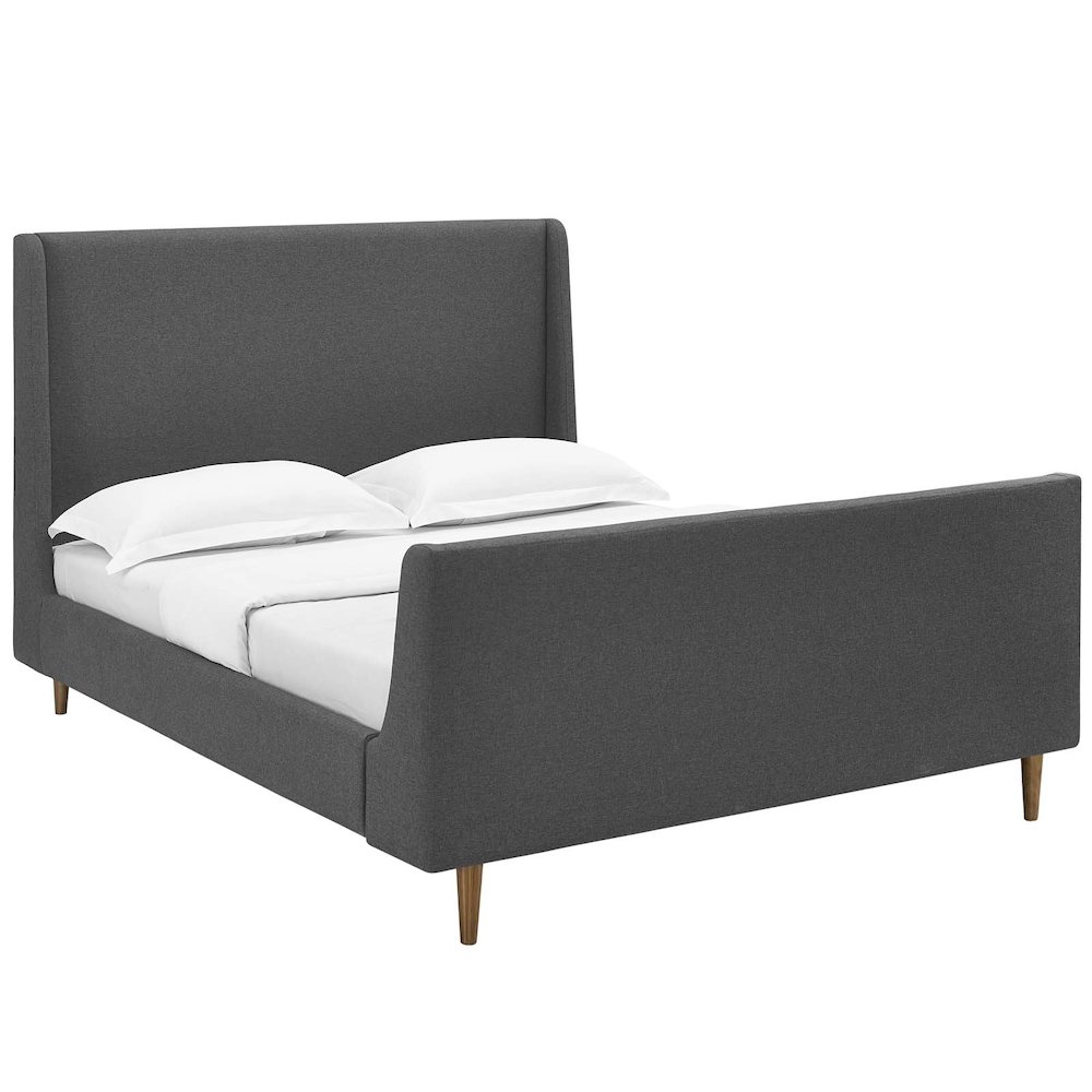 Aubree Upholstered Fabric Queen Sleigh Platform Bed. Picture 1