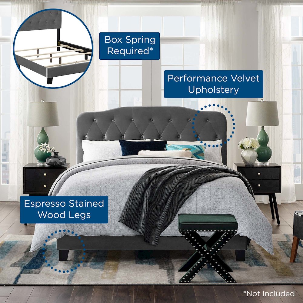 Amelia Performance Velvet Queen Bed. Picture 6