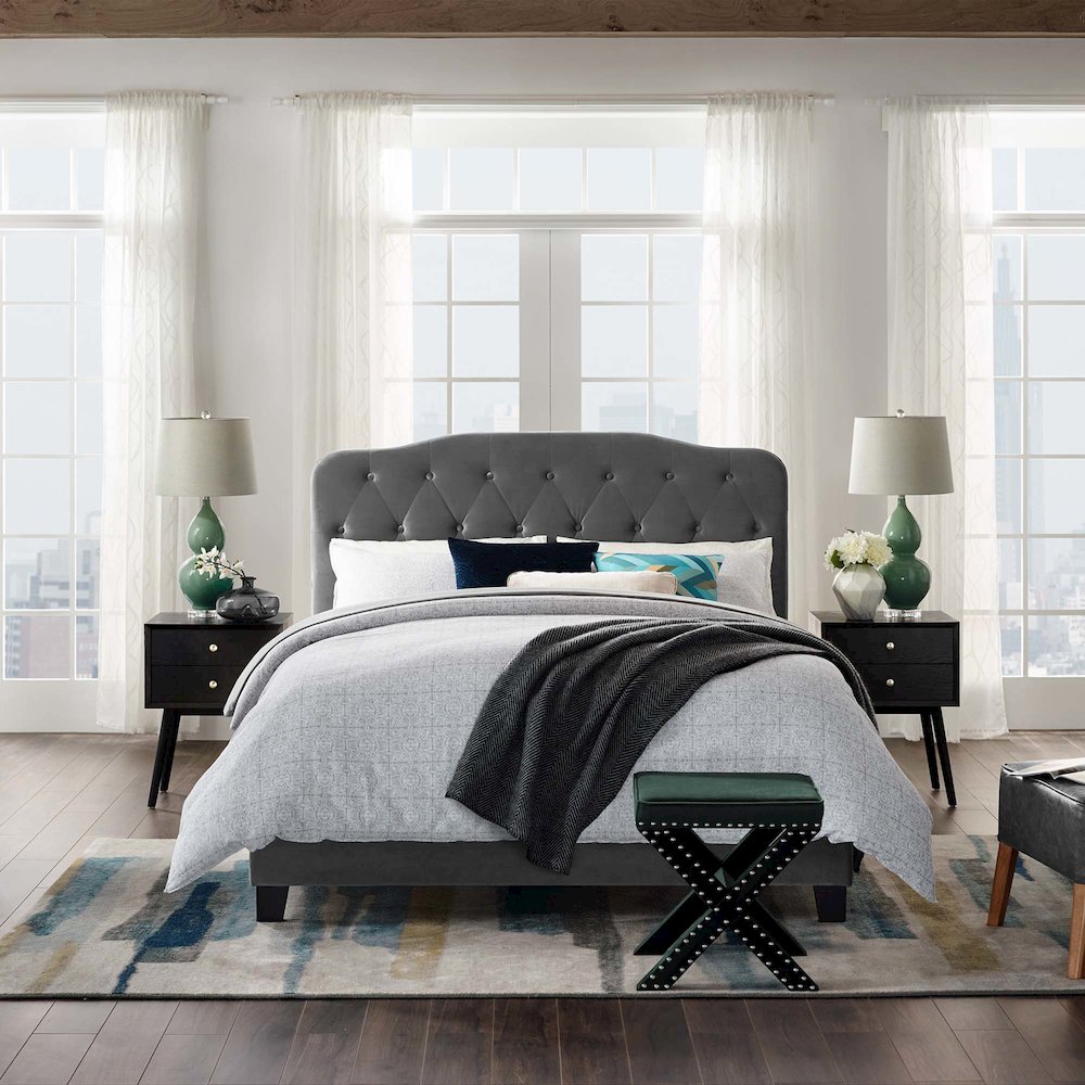 Amelia Performance Velvet Queen Bed. Picture 5