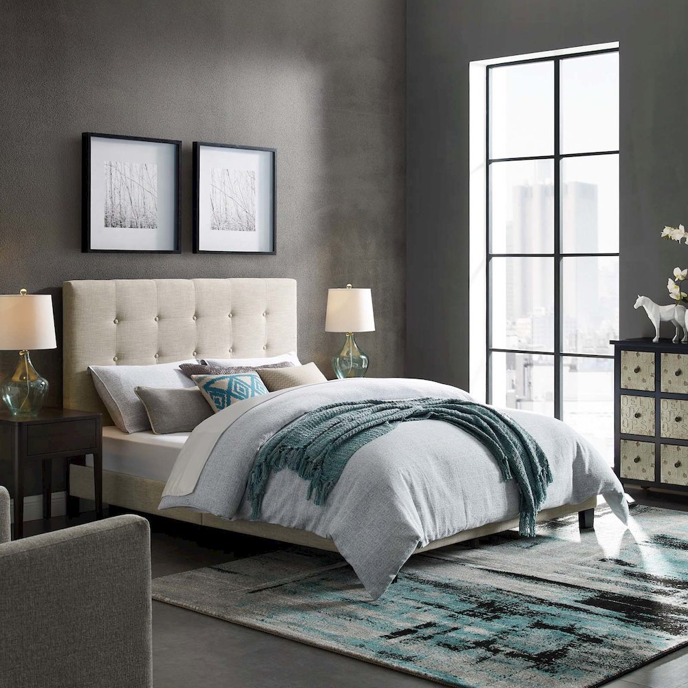 Melanie Tufted Button Upholstered Fabric Full Platform Bed. Picture 5