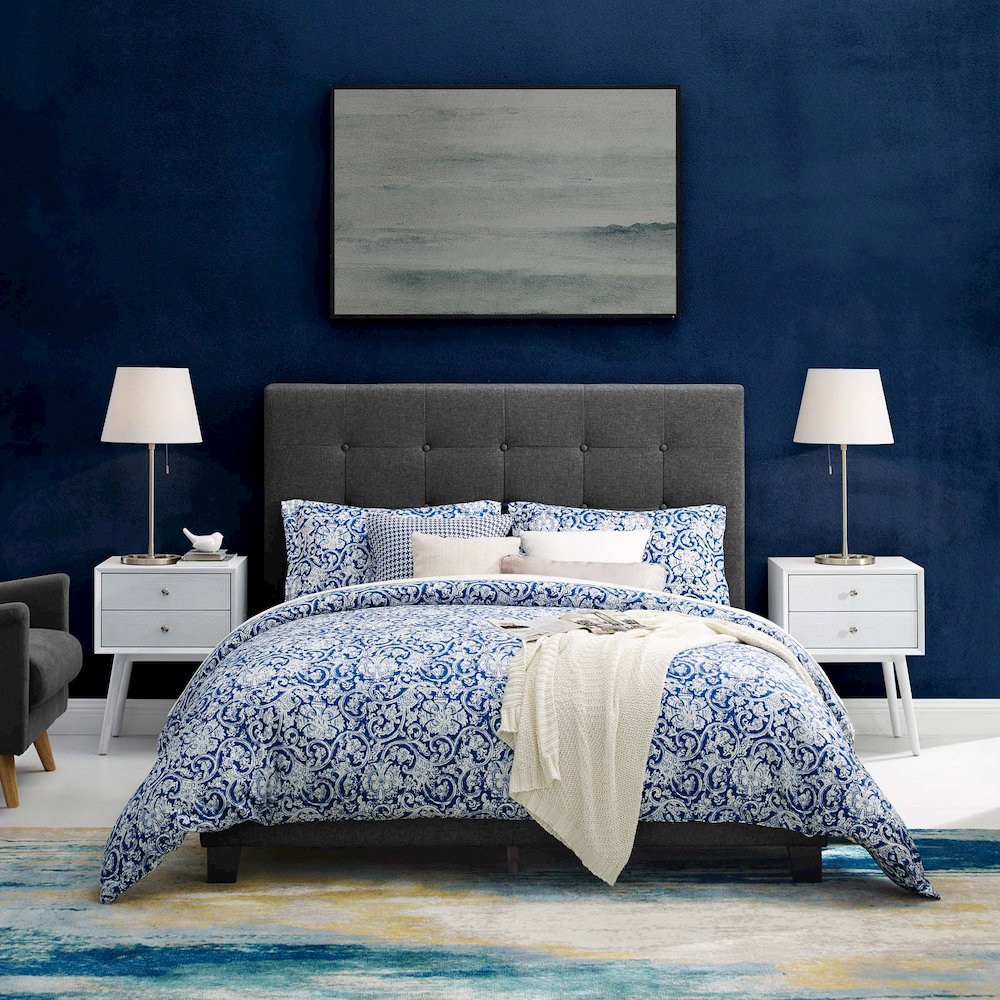 Melanie Tufted Button Upholstered Fabric Full Platform Bed. Picture 5