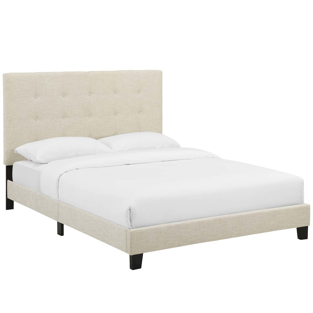 Melanie Tufted Button Upholstered Fabric Queen Platform Bed. Picture 1