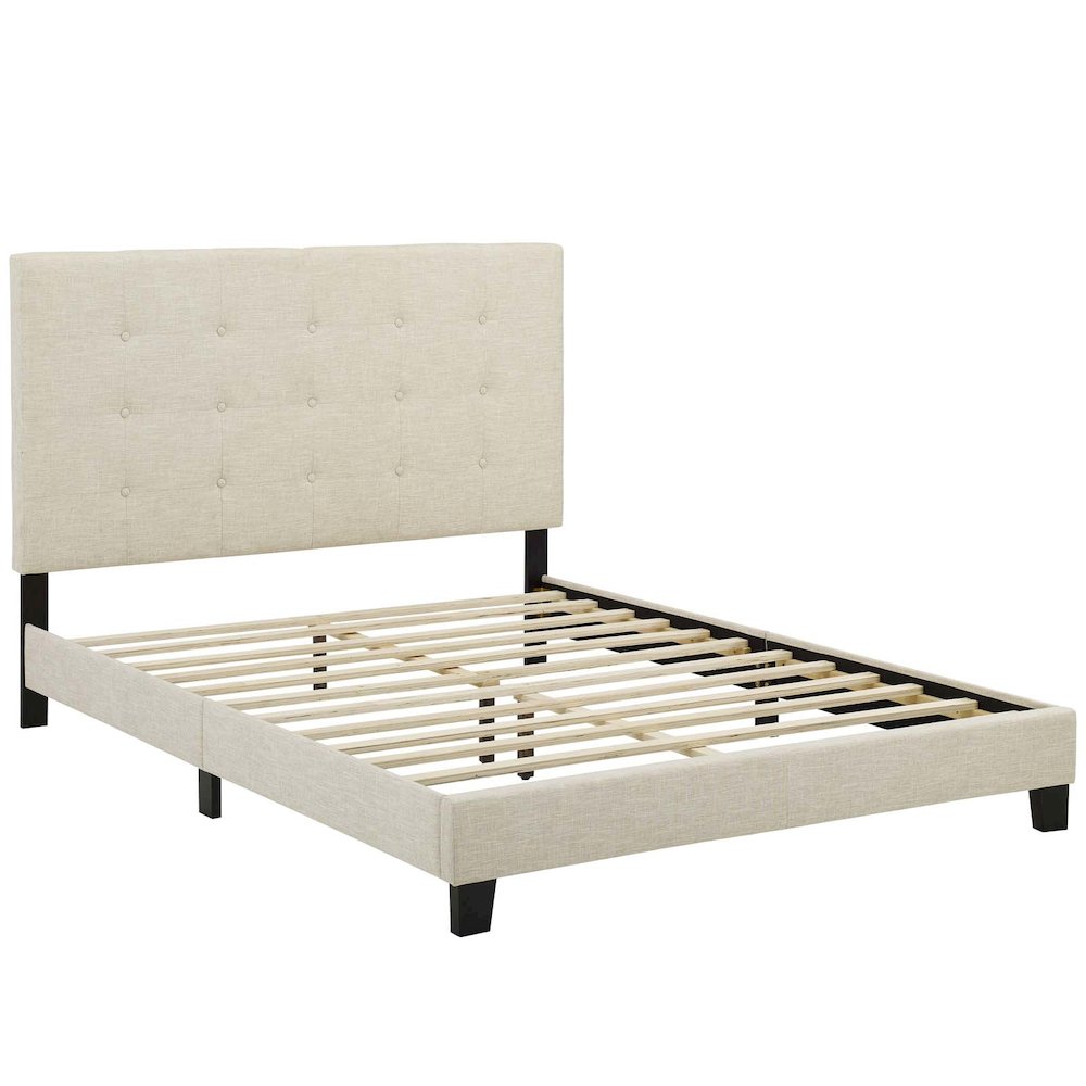 Melanie Tufted Button Upholstered Fabric Queen Platform Bed. Picture 2