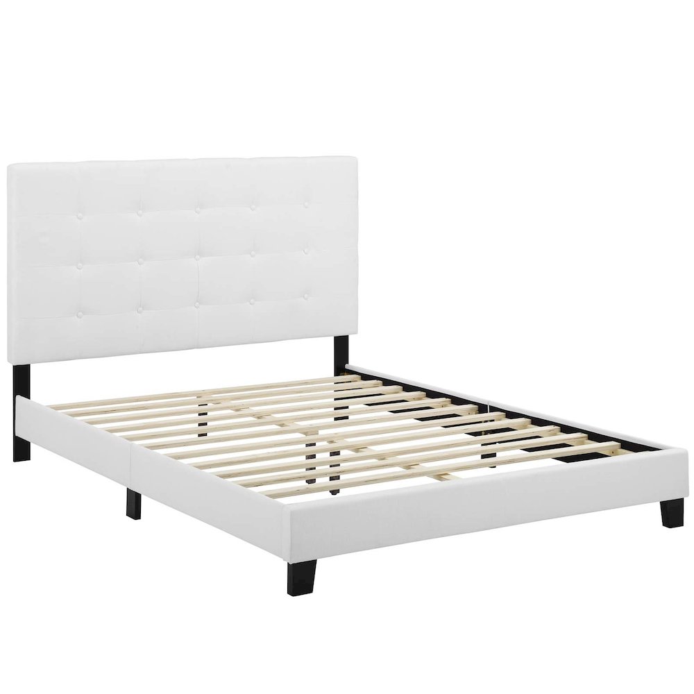 Melanie Tufted Button Upholstered Fabric Queen Platform Bed. Picture 2