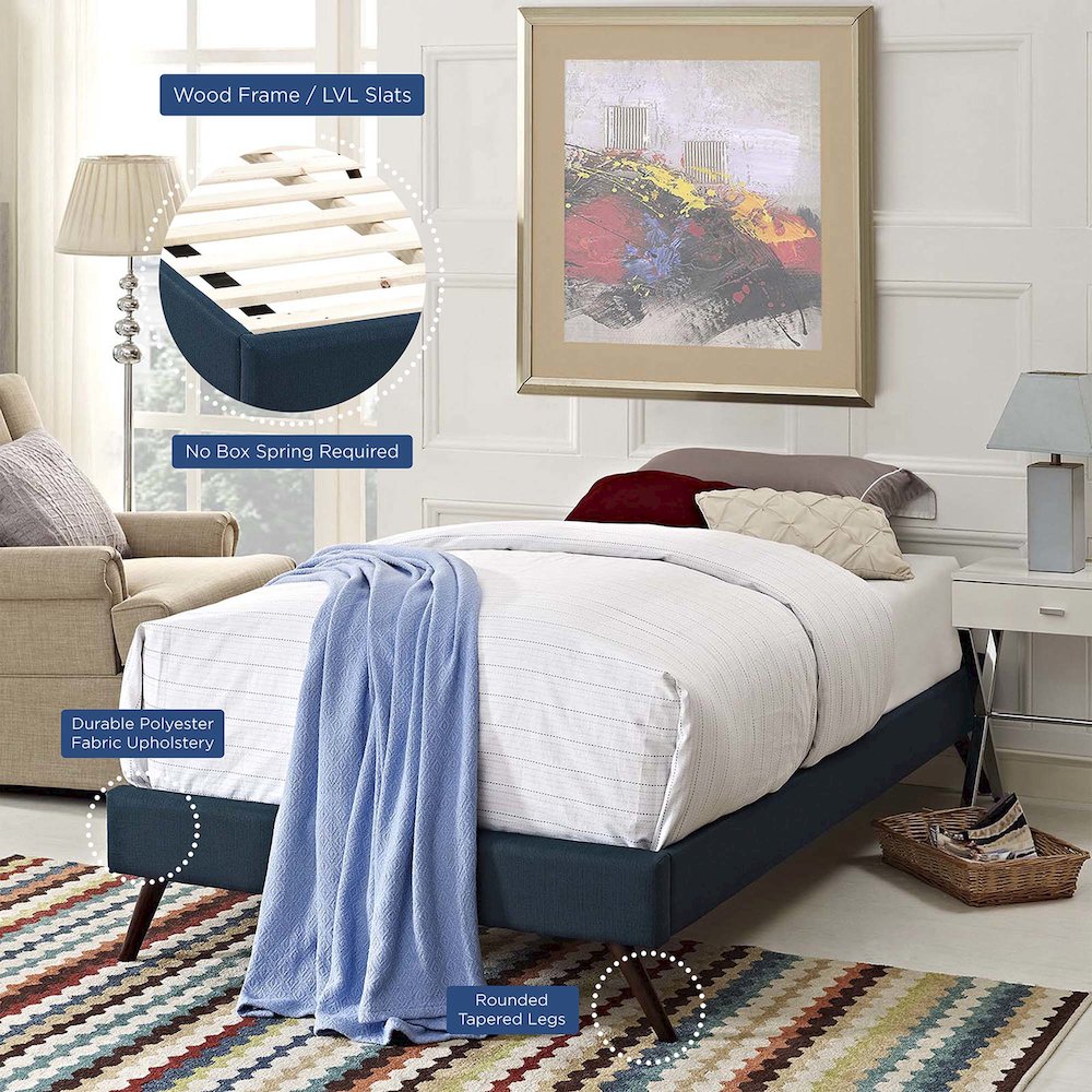 Loryn Fabric Twin Bed Frame with Round Splayed Legs. Picture 6