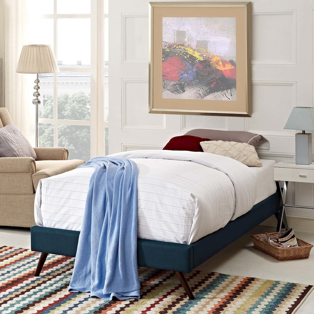 Loryn Fabric Twin Bed Frame with Round Splayed Legs. Picture 5
