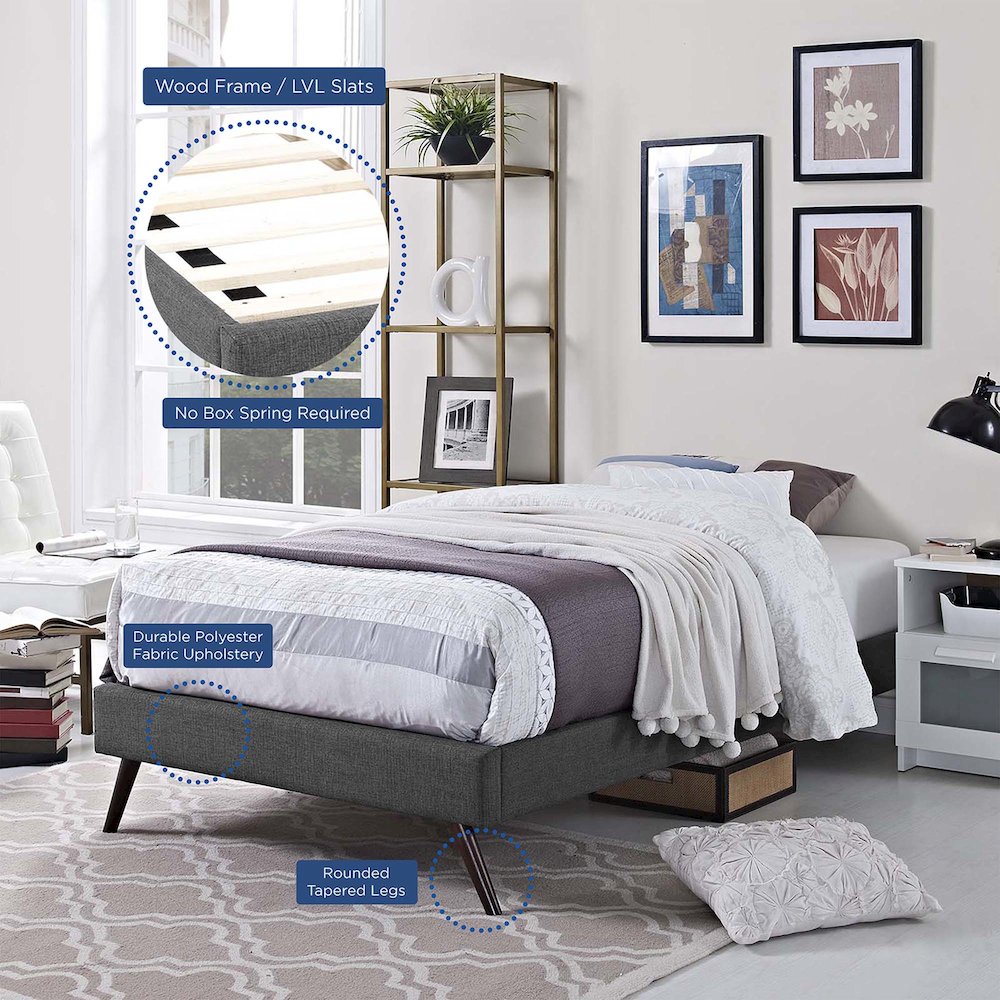 Loryn Fabric Twin Bed Frame with Round Splayed Legs. Picture 6