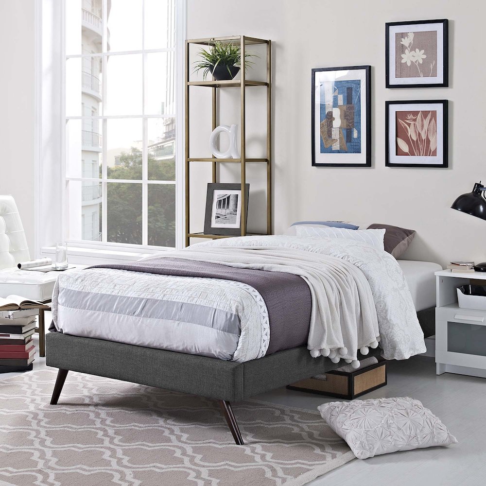 Loryn Fabric Twin Bed Frame with Round Splayed Legs. Picture 5