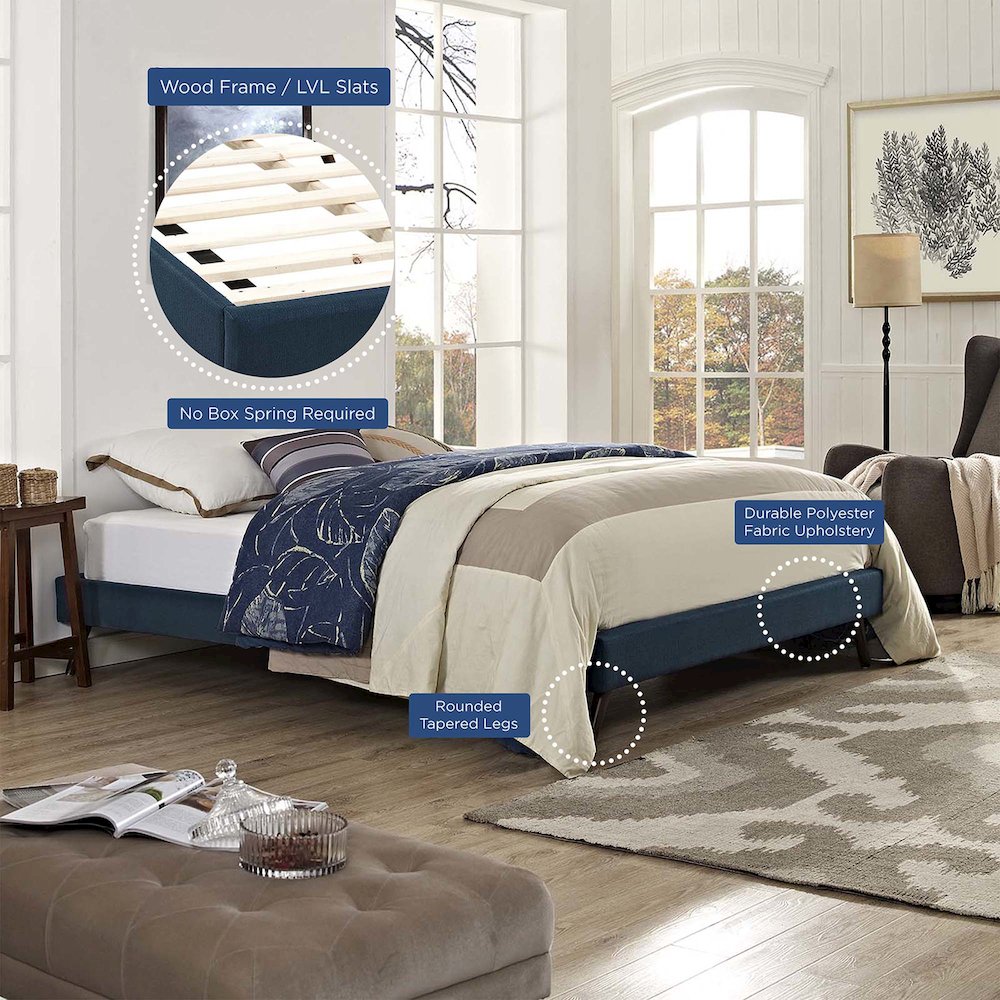 Loryn Fabric Full Bed Frame with Round Splayed Legs. Picture 6