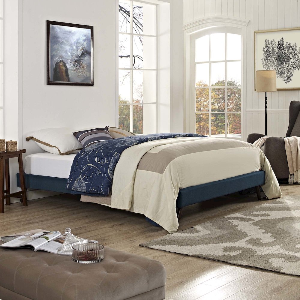 Loryn Fabric Full Bed Frame with Round Splayed Legs. Picture 5