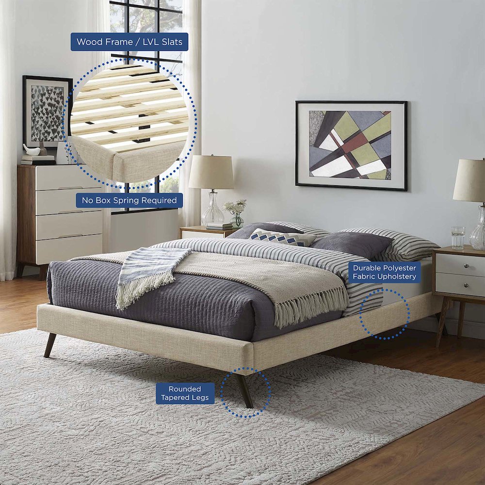 Loryn Fabric Full Bed Frame with Round Splayed Legs. Picture 6
