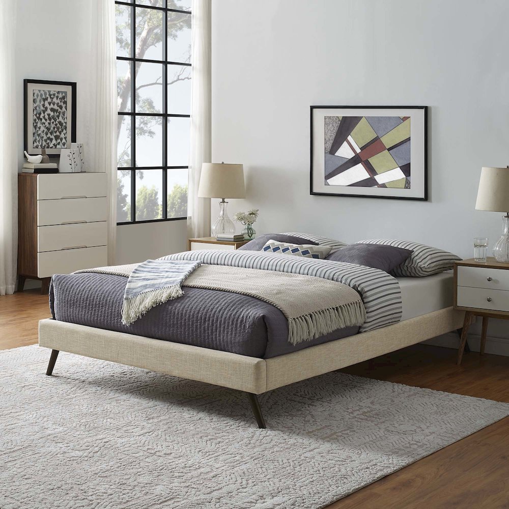 Loryn Fabric Full Bed Frame with Round Splayed Legs. Picture 5