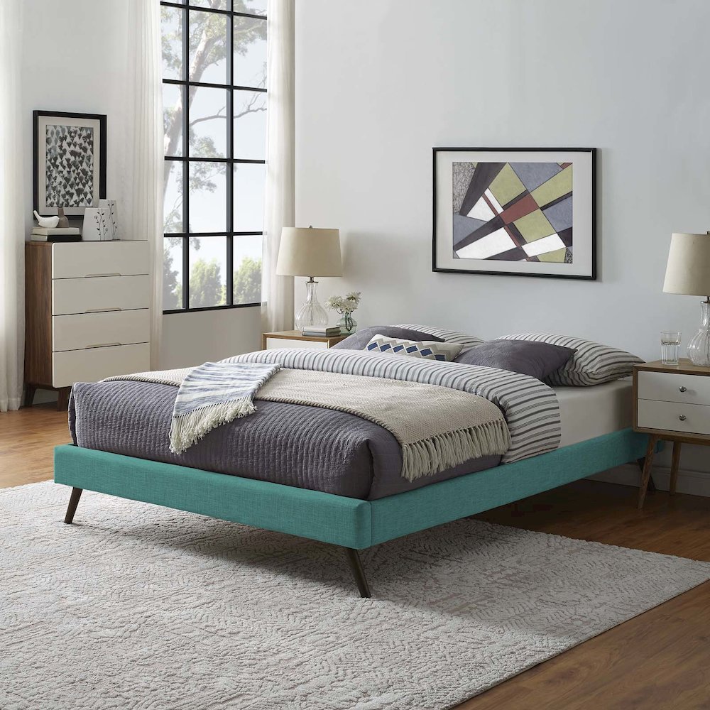 Loryn Fabric Full Bed Frame with Round Splayed Legs. Picture 5
