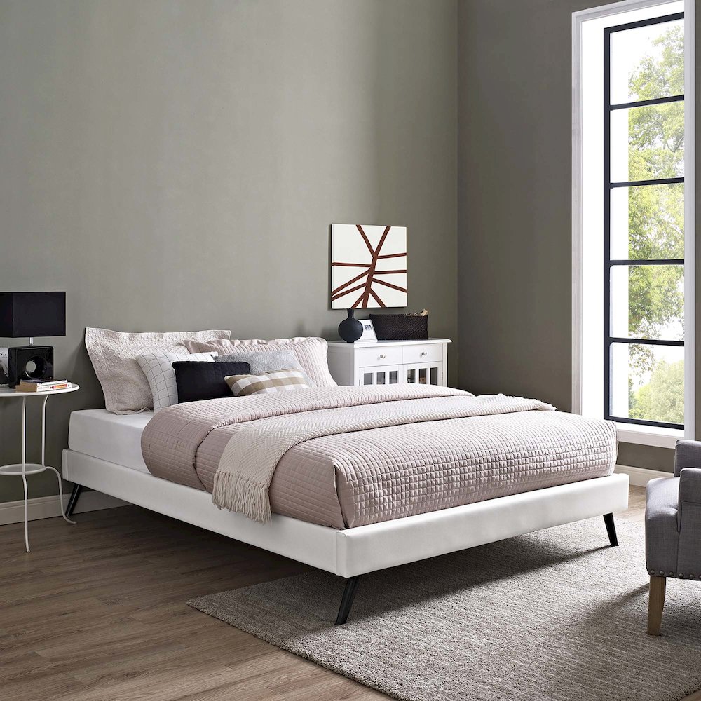 Loryn Vinyl King Bed Frame with Round Splayed Legs. Picture 5