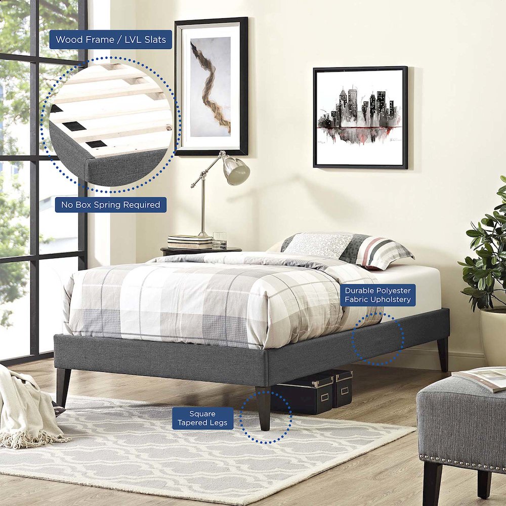 Tessie Fabric Twin Bed Frame with Squared Tapered Legs. Picture 6