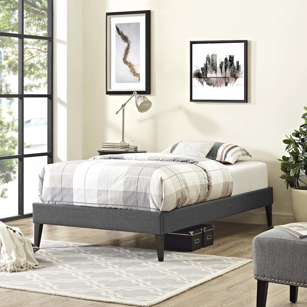 Tessie Fabric Twin Bed Frame with Squared Tapered Legs. Picture 5