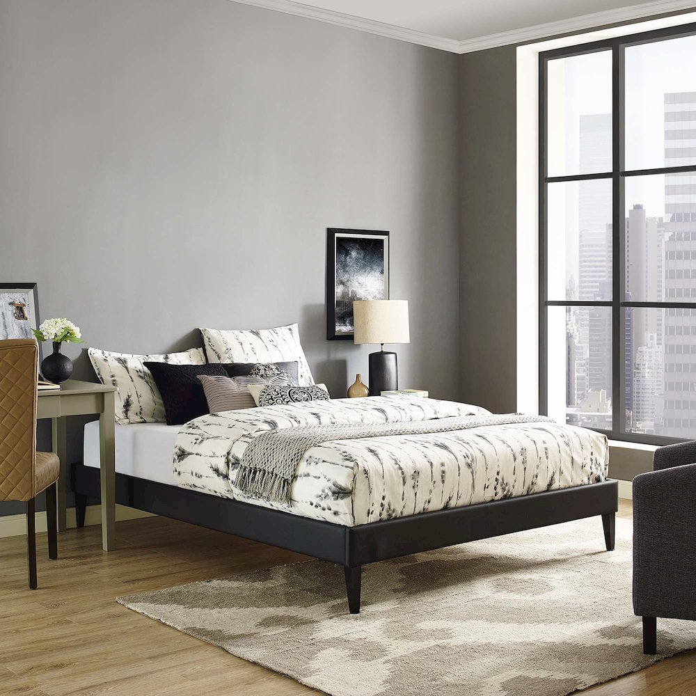 Tessie Vinyl Full Bed Frame with Squared Tapered Legs. Picture 5