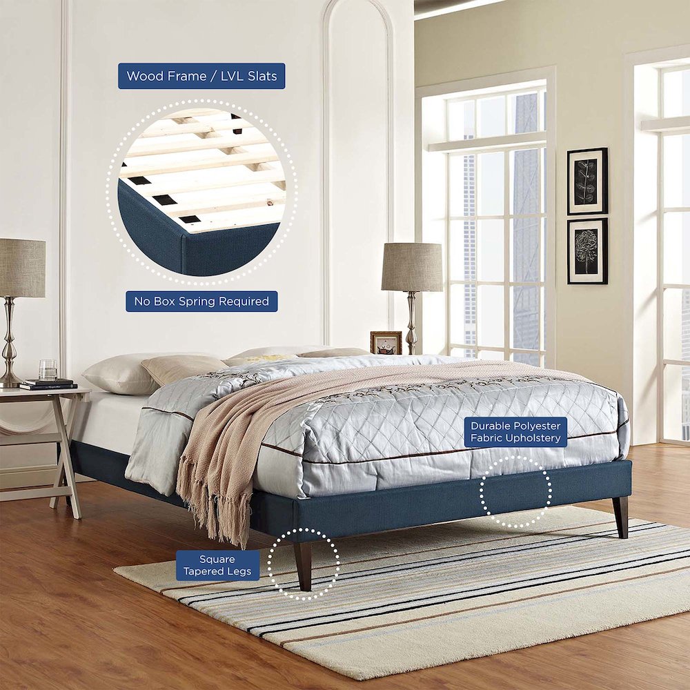 Tessie Fabric Full Bed Frame with Squared Tapered Legs. Picture 6