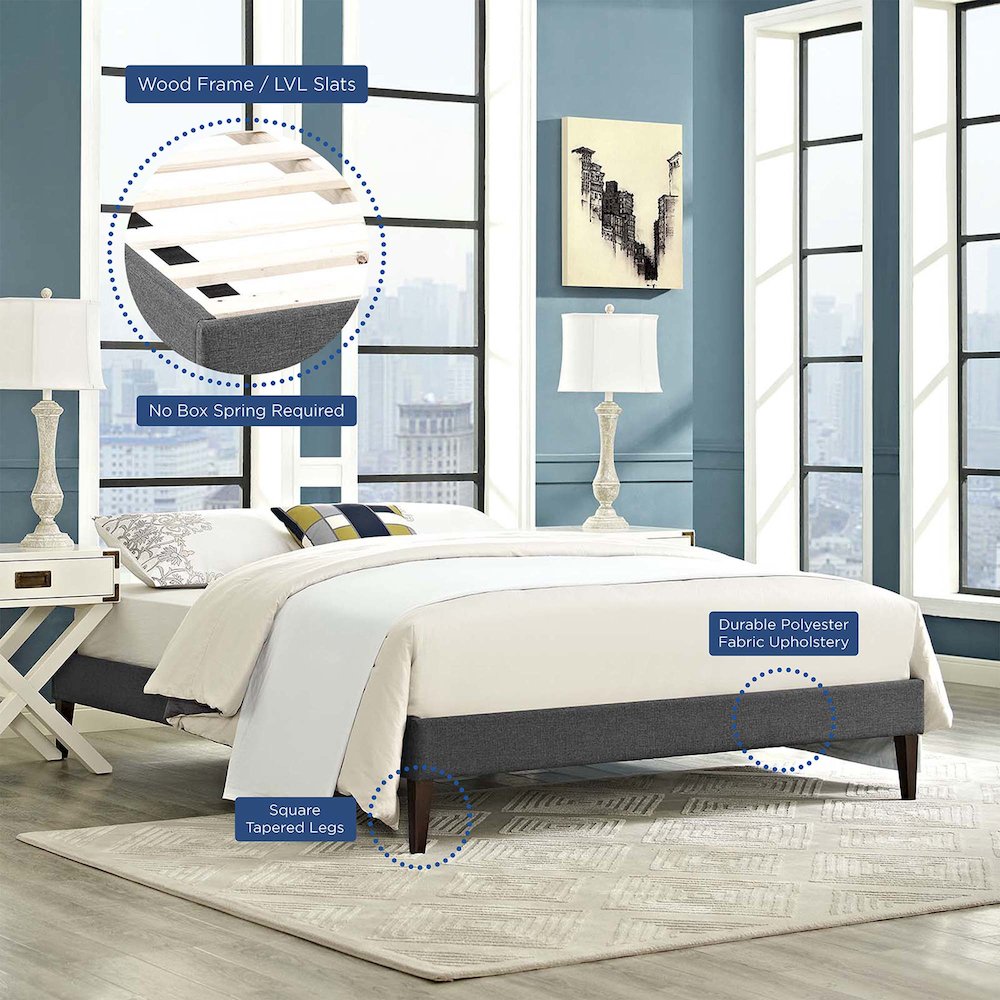 Tessie Fabric Full Bed Frame with Squared Tapered Legs. Picture 6