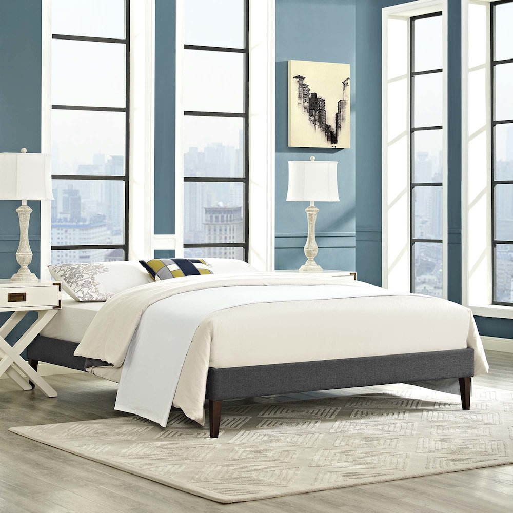 Tessie Fabric Full Bed Frame with Squared Tapered Legs. Picture 5