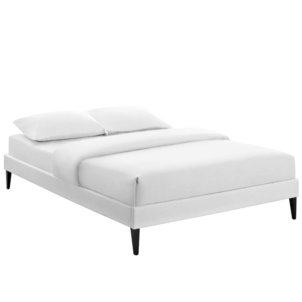 Tessie Vinyl Queen Bed Frame with Squared Tapered Legs. Picture 1