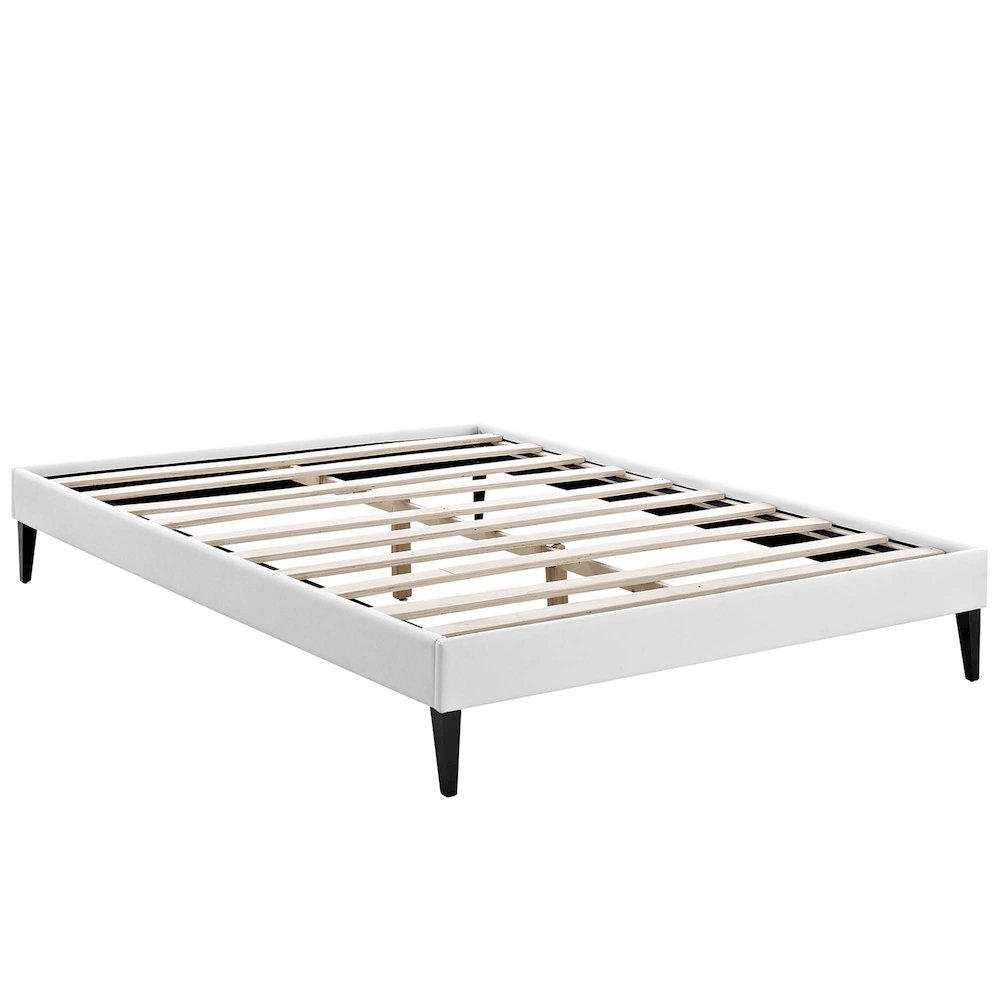 Tessie Vinyl Queen Bed Frame with Squared Tapered Legs. Picture 4