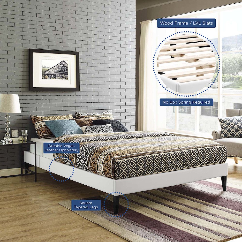 Tessie Vinyl Queen Bed Frame with Squared Tapered Legs. Picture 6