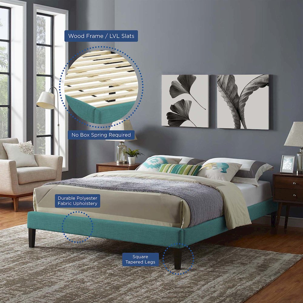 Tessie Fabric King Bed Frame with Squared Tapered Legs. Picture 6