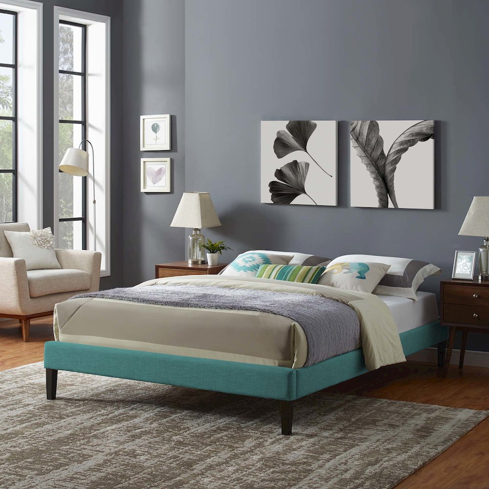 Tessie Fabric King Bed Frame with Squared Tapered Legs. Picture 5