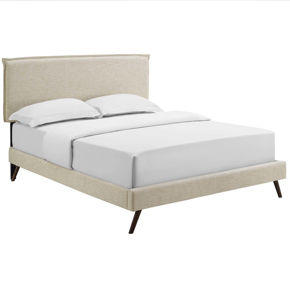 Amaris Fabric Queen Platform Bed with Round Splayed Legs. Picture 1