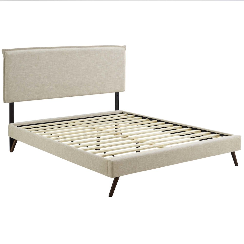 Amaris Fabric Queen Platform Bed with Round Splayed Legs. Picture 2