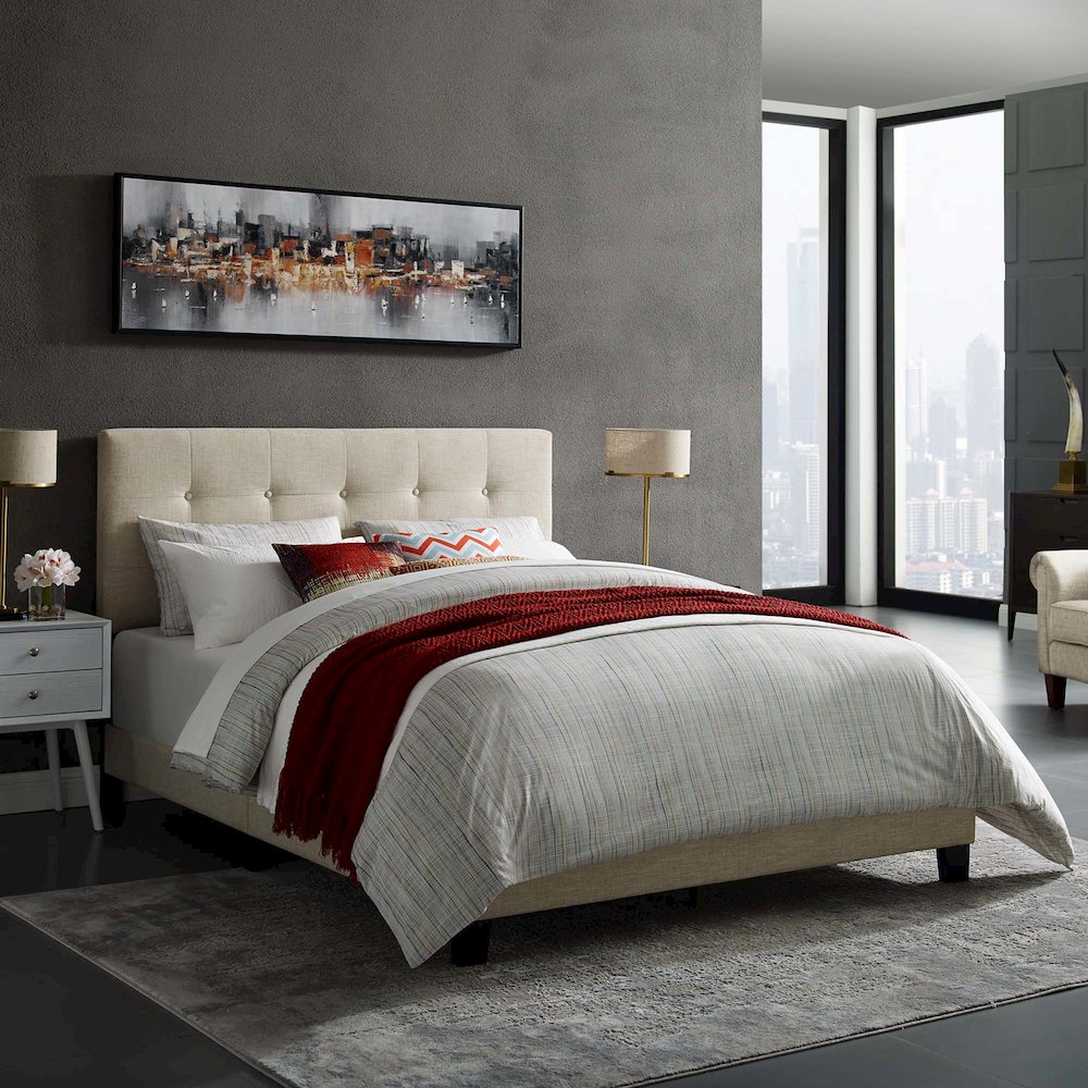 Amira Upholstered Fabric Queen Bed. Picture 6