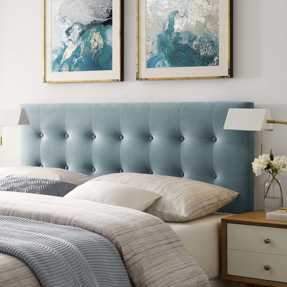 Emily Biscuit Tufted Performance Velvet Queen Headboard. Picture 7