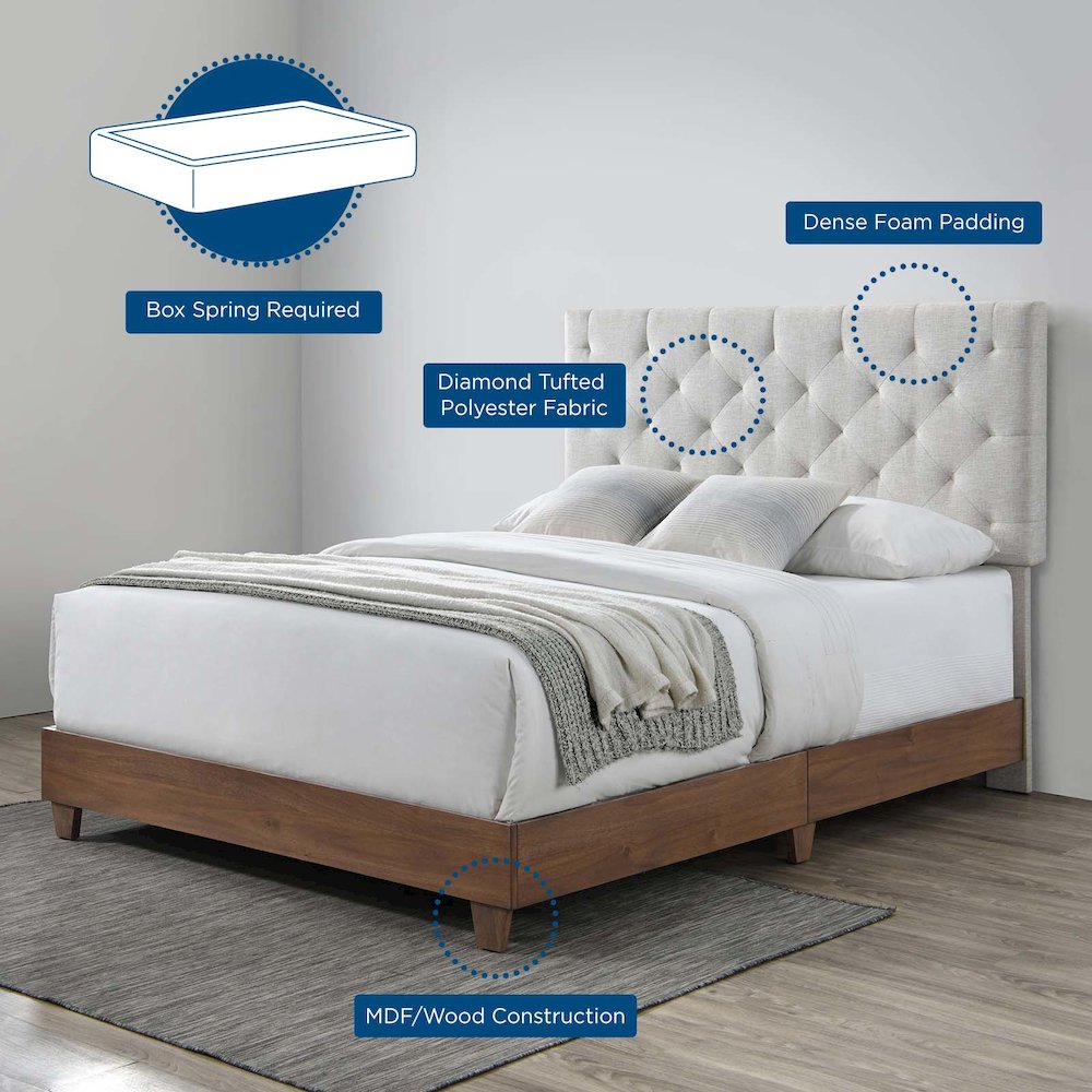 Rhiannon Diamond Tufted Upholstered Fabric Queen Bed. Picture 4