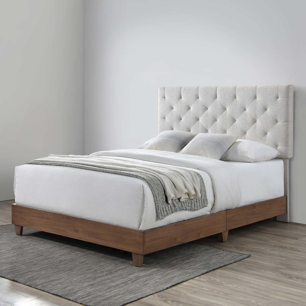 Rhiannon Diamond Tufted Upholstered Fabric Queen Bed. Picture 3