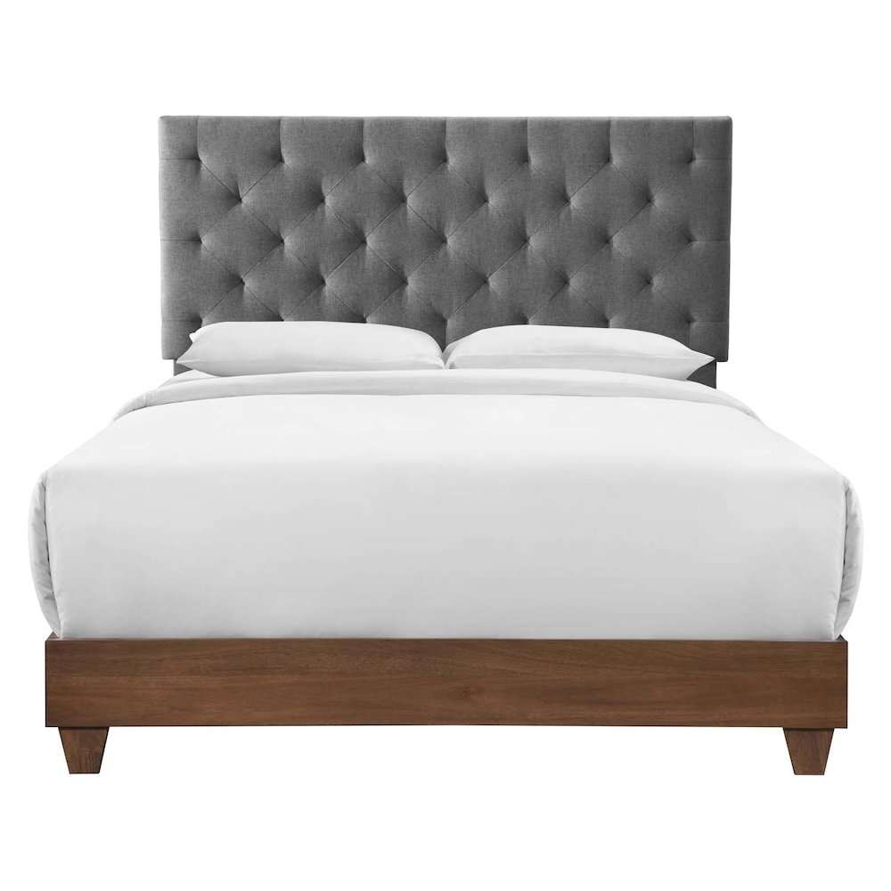 Rhiannon Diamond Tufted Upholstered Fabric Queen Bed. Picture 1